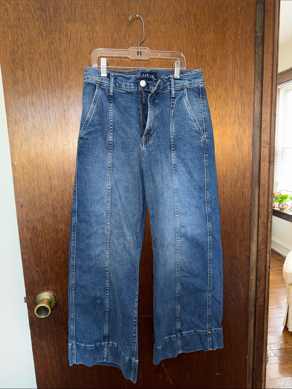 Gap Wide Leg Cropped Paneled Denim Jeans - Medium Blue
